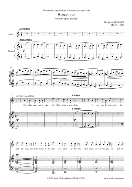 Berceuse from Jocelyn - Voice A Minor & Piano (arr. Anne L Christopherson GRSM ARCM)