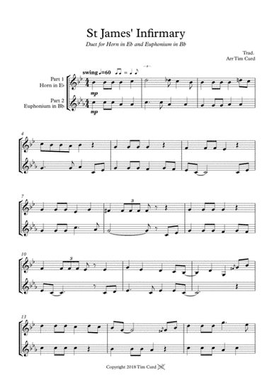 St James' Infirmary. Duet for Horn in Eb and Euphonium (arr. Tim Curd.)
