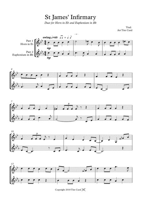 St James' Infirmary. Duet for Horn in Eb and Euphonium (arr. Tim Curd.)