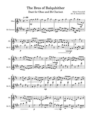 The Braes of Balquhither for Oboe and Bb Clarinet (arr. Brittany Sommerville)