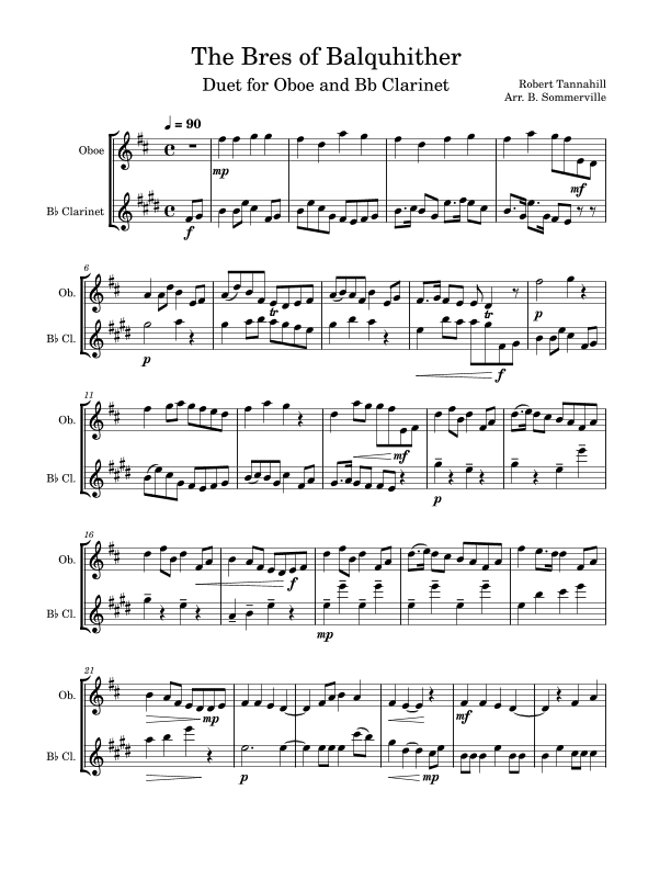 The Braes of Balquhither for Oboe and Bb Clarinet (arr. Brittany Sommerville)