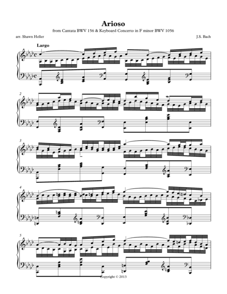 Arioso (Largo) from Keyboard Concerto, BWV 1056 & Cantata, BWV 156, Piano Solo arr. by Shawn Heller