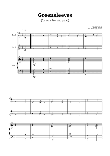 What Child Is This? (Greensleeves) - for Horn duet and Piano (arr. Henrique Oliveira)