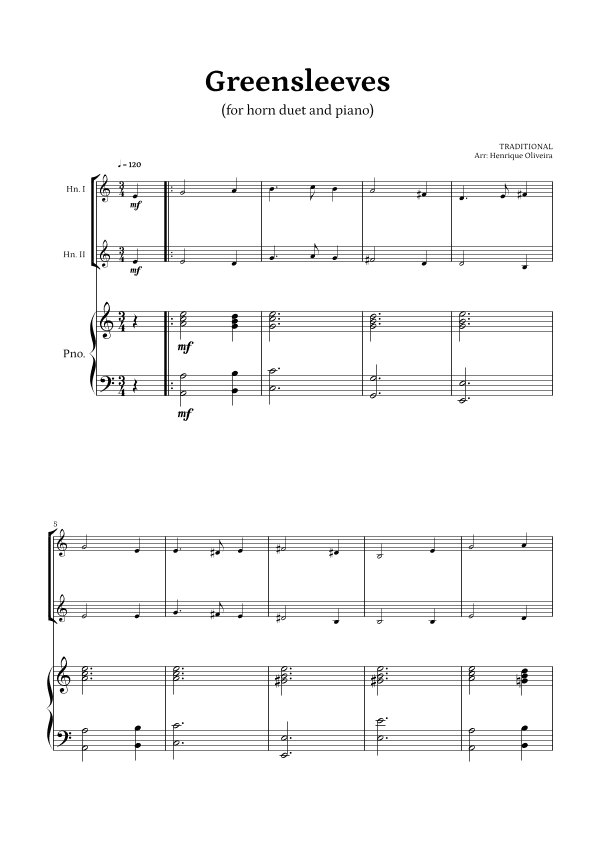What Child Is This? (Greensleeves) - for Horn duet and Piano (arr. Henrique Oliveira)