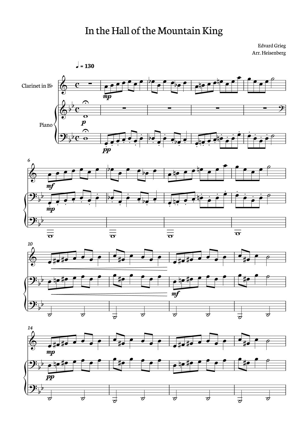In the Hall of the Mountain King for Clarinet (arr. Heisenberg)