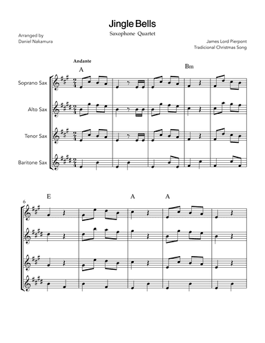 Jingle Bells (for saxophone quartet) (arr. Daniel Nakamura)