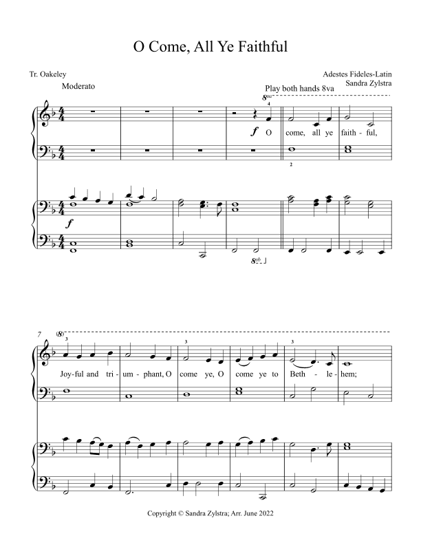 O Come, All Ye Faithful (elementary piano with optional dut) (arr. Sandra Zylstra)