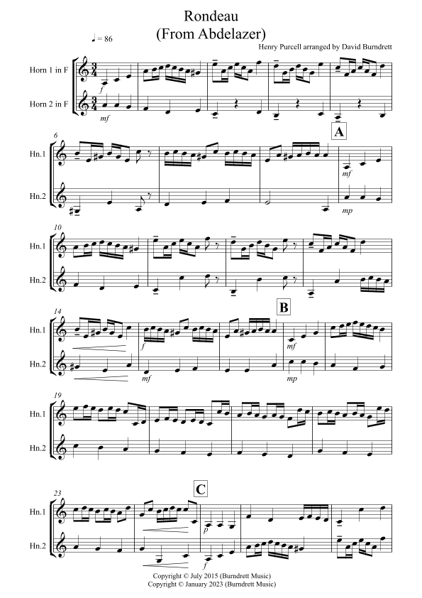 Rondeau (from Abdelazer) for French Horn Duet (arr. David Burndrett)