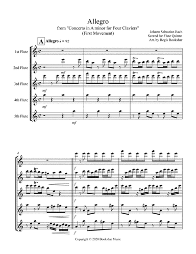 Allegro (from "Concerto for Four Claviers") (A min) (Flute Quintet) (arr. Regis Bookshar)