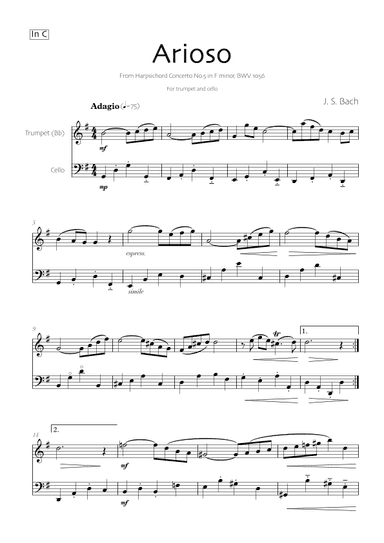 Arioso - Bach (Trumpet and Cello) (arr. Robin Hood Editions)