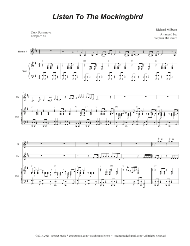 Listen To The Mockingbird (French Horn solo and Piano) (arr. Stephen DeCesare)