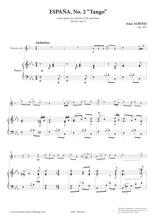 Espana n°2 - Tango - Clarinet Bb (arr. BMP)