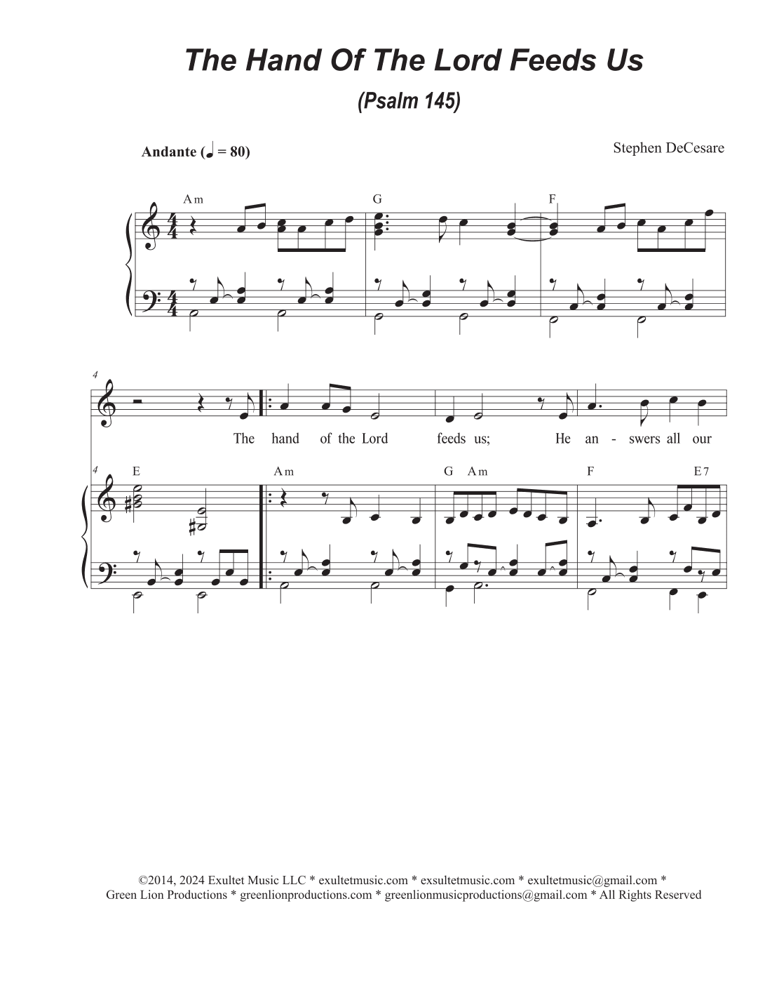 The Hand Of The Lord Feeds Us (Psalm 145) (Unison choir)