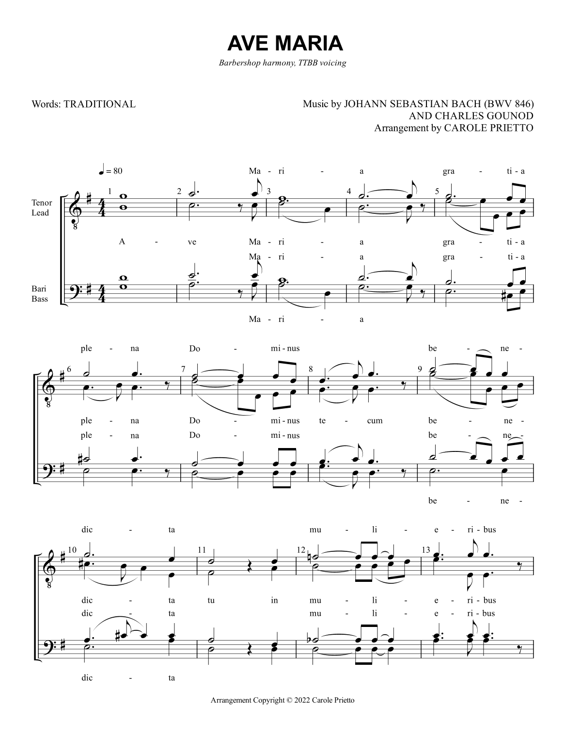 Ave Maria (Bach-Gounod) (arr. CAROLE PRIETTO)