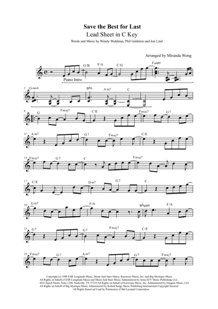Save The Best For Last (arr. Miranda Wong)