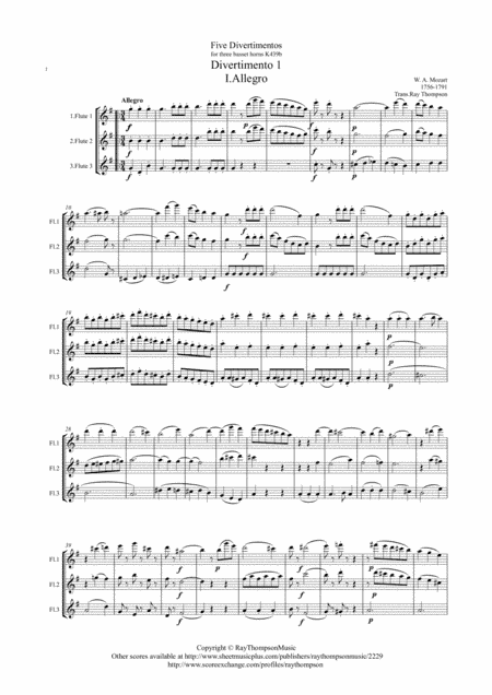 Mozart: Divertimento No.1 from "Five Divertimenti for 3 basset horns" K439b - flute trio (arr. Ray Thompson)