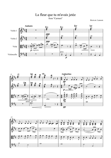Flower Song from Carmen for String Quartet ("La fleur que tu m'avais jetée") (arr. Mark Lansom)