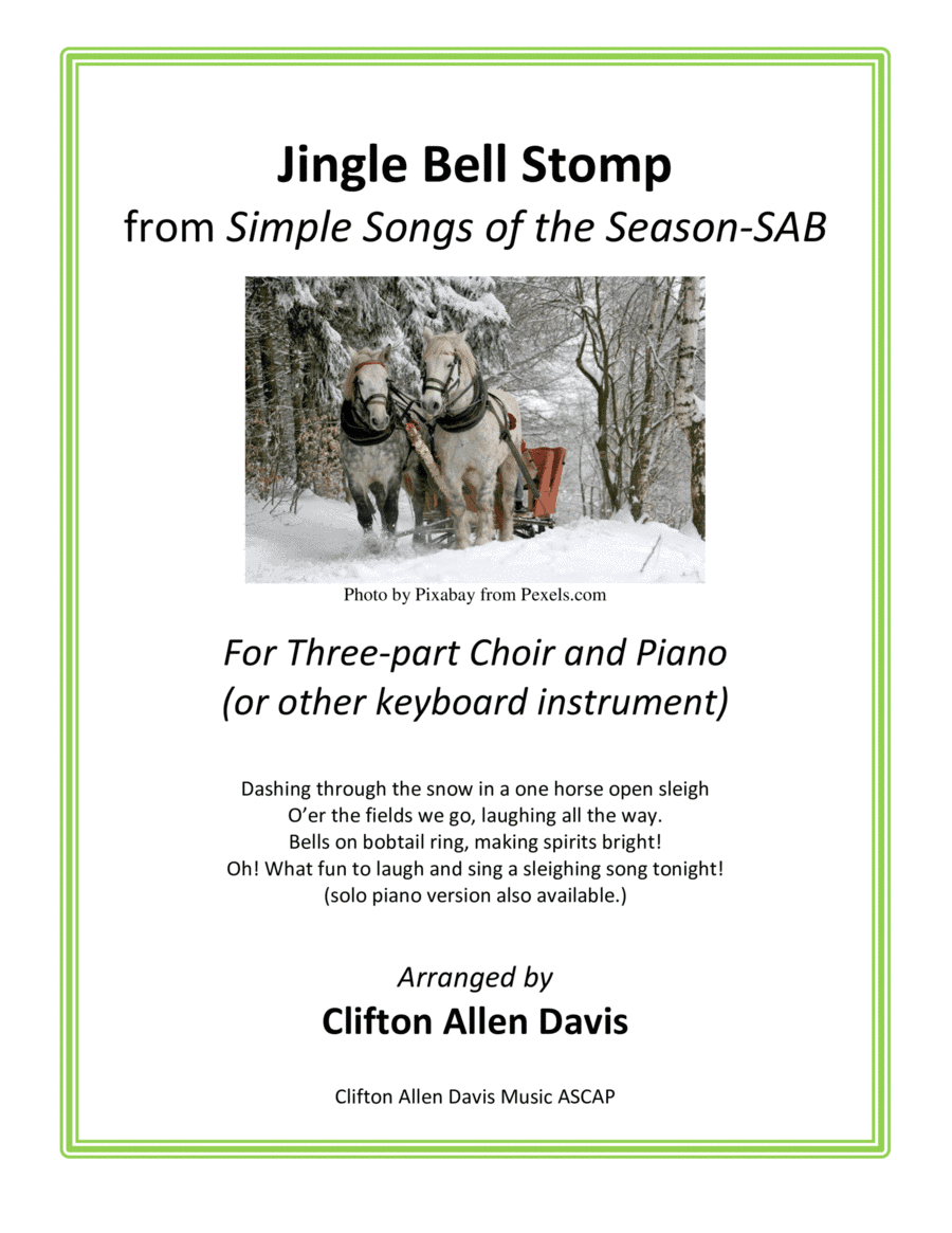 Jingle Bell Stomp for SAB choir and piano, arr. by Clifton Davis (arr. Clifton Allen Davis, ASCAP)
