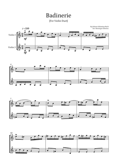 Badinerie by J. S. Bach (For Violin Duet) (arr. Henrique Oliveira)