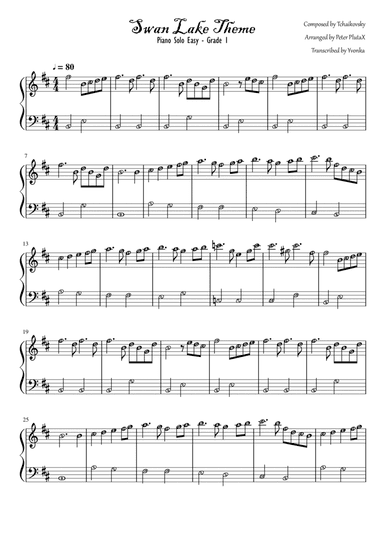 Swan Lake (Tchaikovsky) | COMBO Grade 1 + Grade 2 Piano Solo Sheet Music with note names (arr. Yvonka & WillDSC)