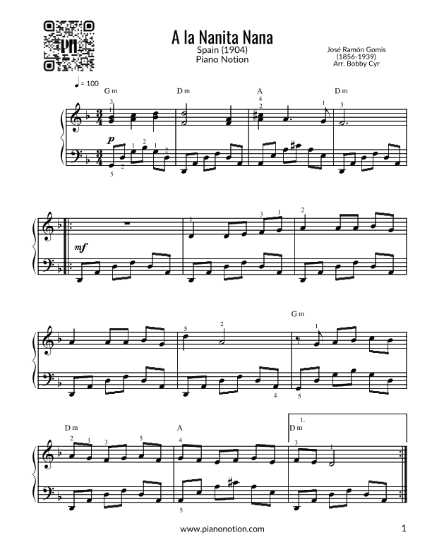 A la Nanita Nana (Easy Piano Solo) (arr. Bobby Cyr - Piano Notion)