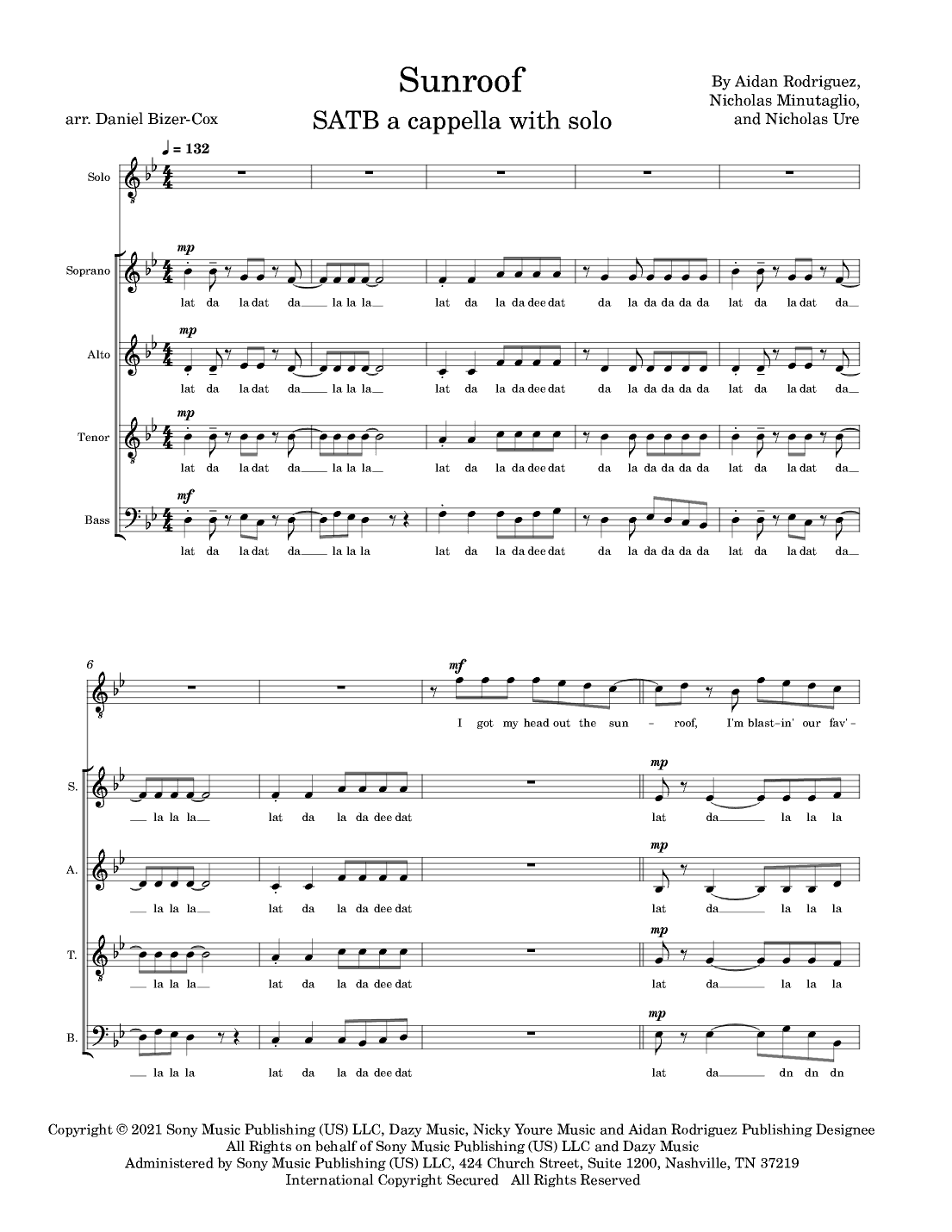 Sunroof (arr. Daniel Bizer-Cox)