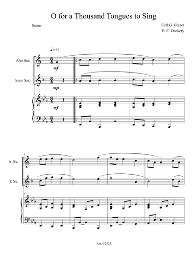 O for a Thousand Tongues to Sing (Alto and Tenor Sax Duet with Piano Accompaniment) (arr. B. C. Dockery)