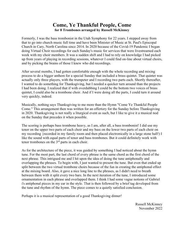 Come, Ye Thankful People, Come (arr. Russell McKinney)