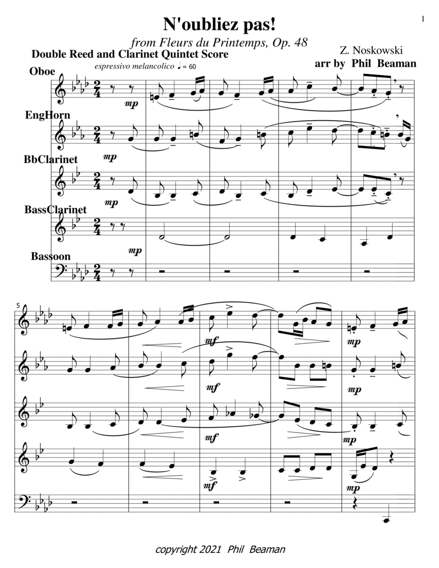 N'oubliez pas!-Noskowski-Double Reed and Clarinet Quintet (arr. Phil Beaman)