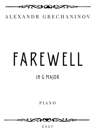 Grechaninov - Farewell in G Major - Easy (arr. Piacere Music Sheets)