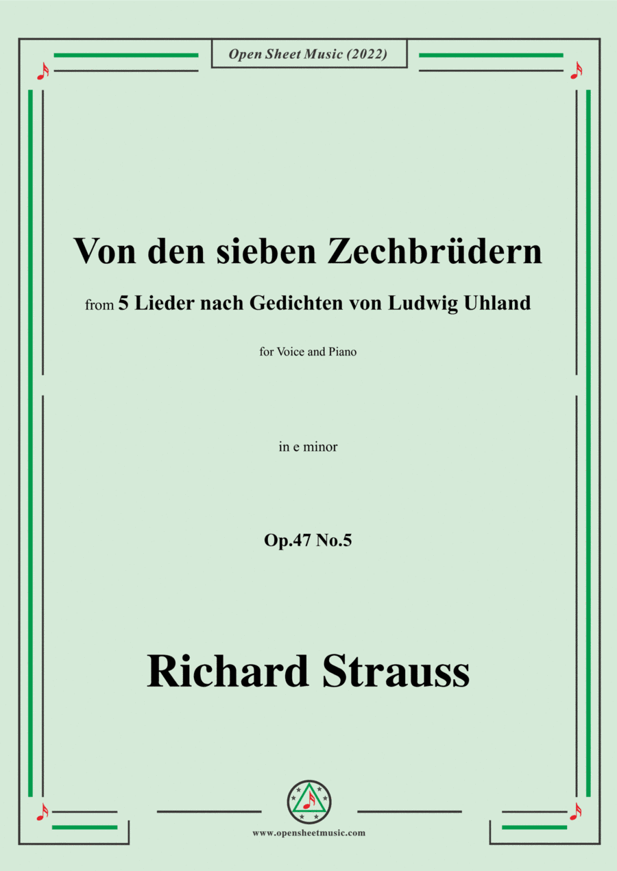 Richard Strauss-Von den sieben Zechbrüdern,in e minor,Op.47 No.5,for Voice and Piano (arr. Open Cloud)