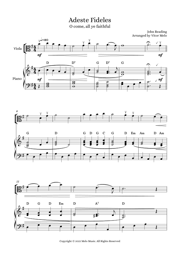 Adeste Fideles (O Come, All Ye Faithful) - viola and piano (arr. Vitor Melo)