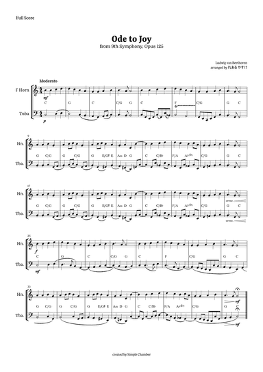 Ode to Joy for Horn in F and Tuba by Beethoven Opus 125 (arr. れある やすけ)