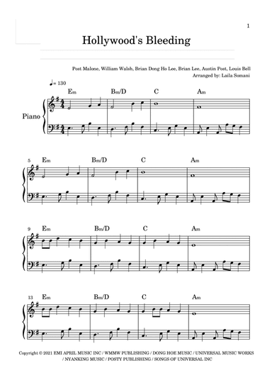 Hollywood's Bleeding (arr. Laila Somani)