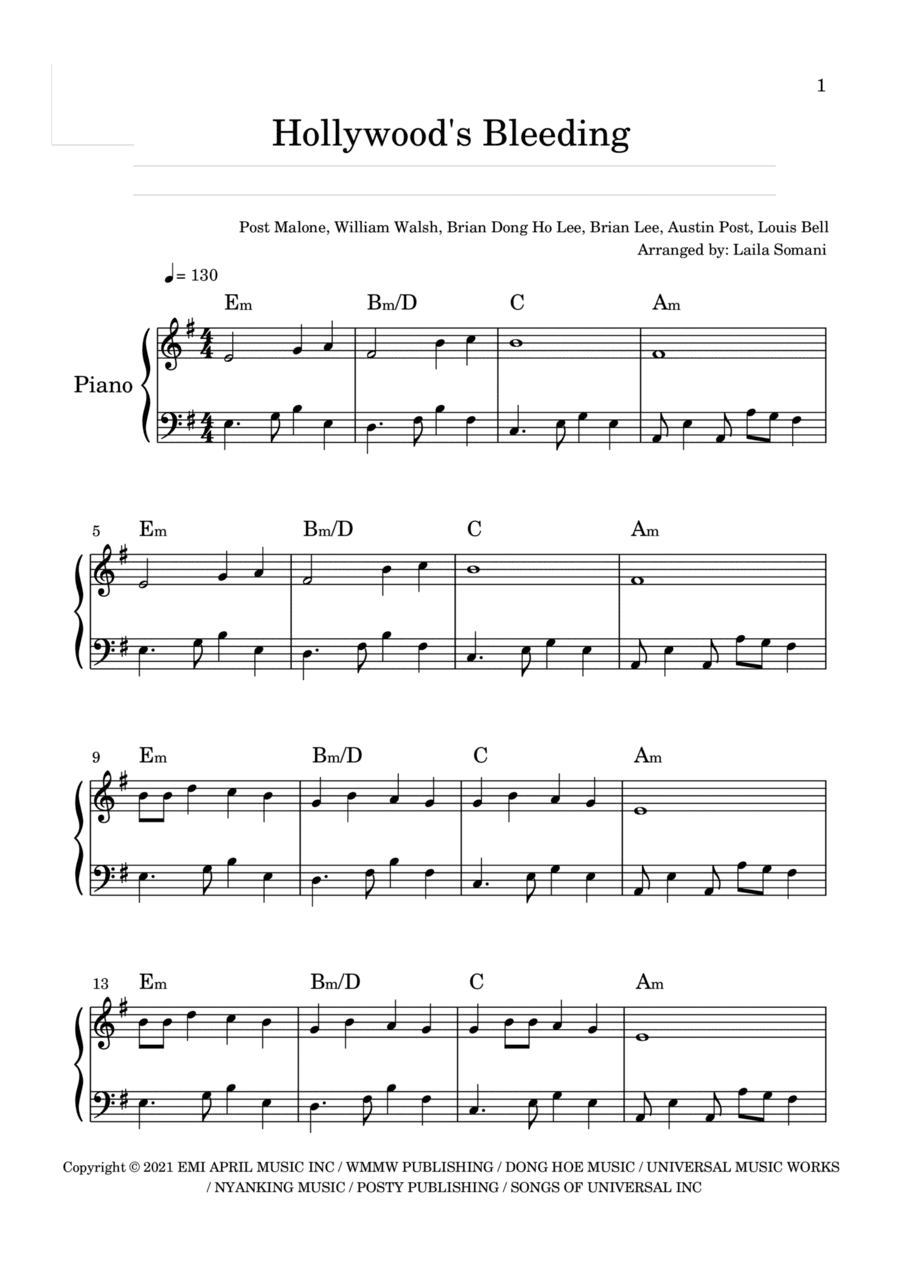 Hollywood's Bleeding (arr. Laila Somani)