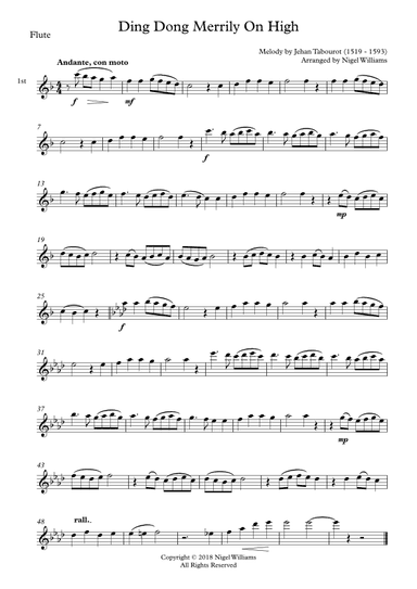 Ding Dong Merrily On High, for Flute Trio (arr. Nigel Williams)