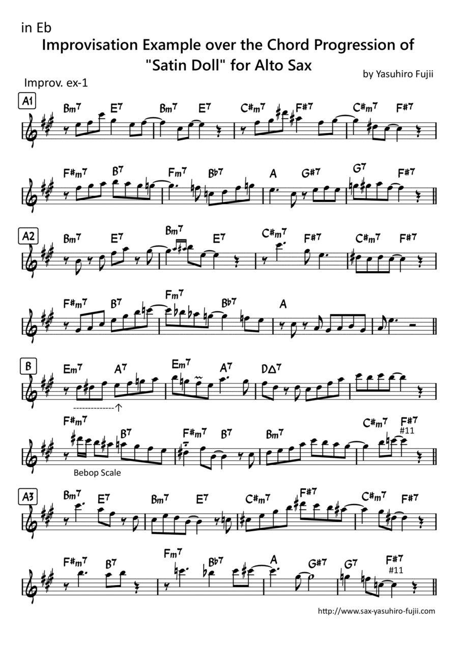 Improvisation Example over the Chord Progression of Satin Doll for Alto Sax