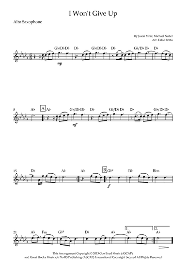 I Won't Give Up (arr. Fabio Britto)
