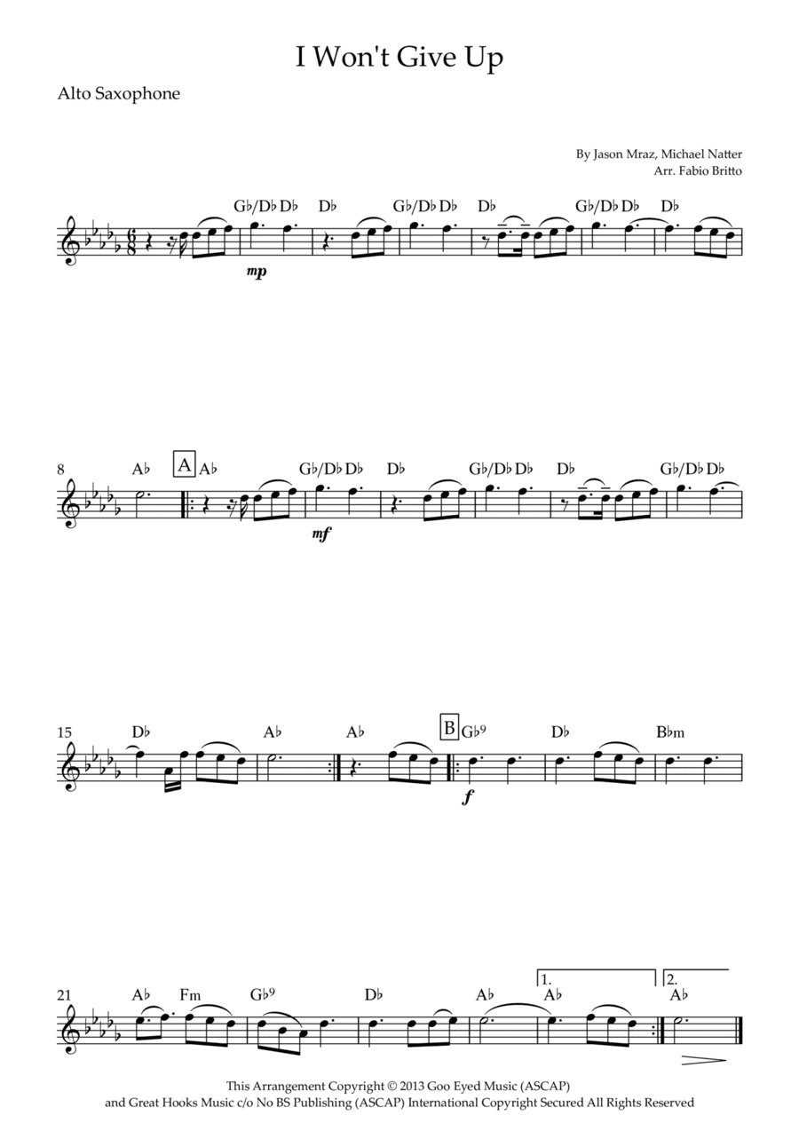 I Won't Give Up (arr. Fabio Britto)