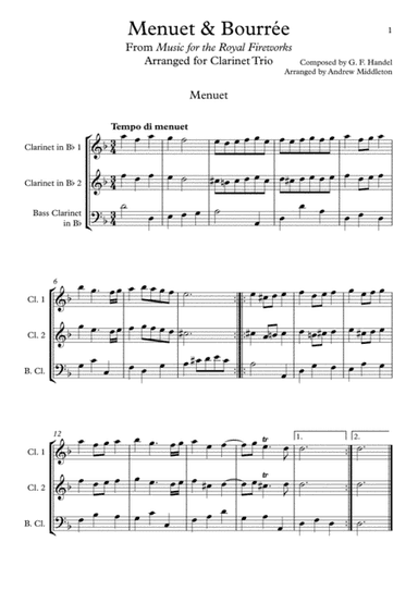 Menuet & Bourree arranged  for Clarinet Trio (arr. Andrew Middleton)