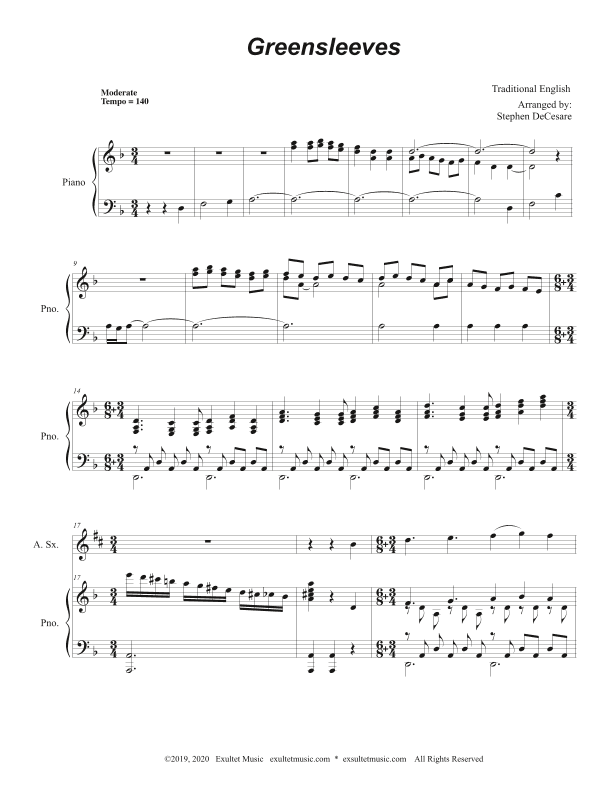 Greensleeves (Alto Saxophone and Piano) (arr. Stephen DeCesare)