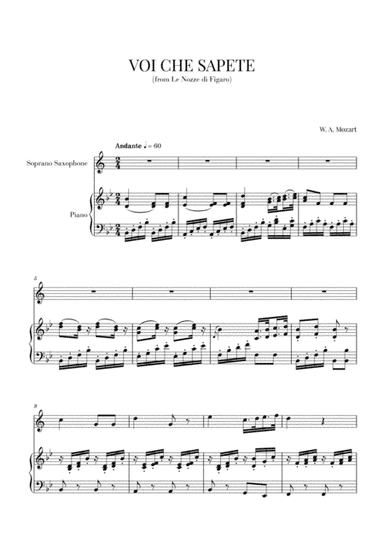 Mozart - Voi Che Sapete (for Soprano Saxophone and Piano) (arr. Cadenza Editions)