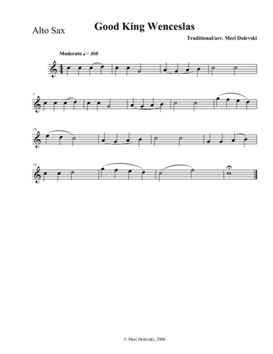 Good King Wenceslas: E flat saxes (alto, baritone)/piano (arr. Meri Dolevski)