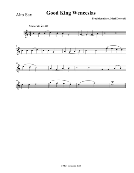 Good King Wenceslas: E flat saxes (alto, baritone)/piano (arr. Meri Dolevski)