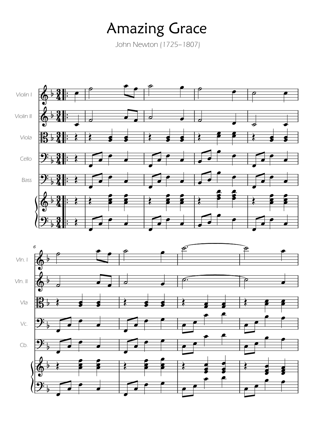 Amazing Grace - String Quintet w/ Piano Accompaniment (arr. Ygor Nunes)