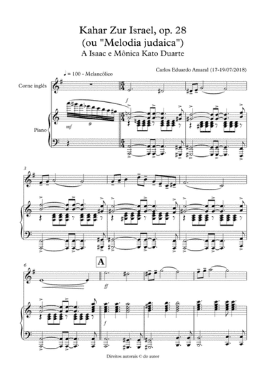 Kahar zur Israel, op. 28 - for English horn and piano