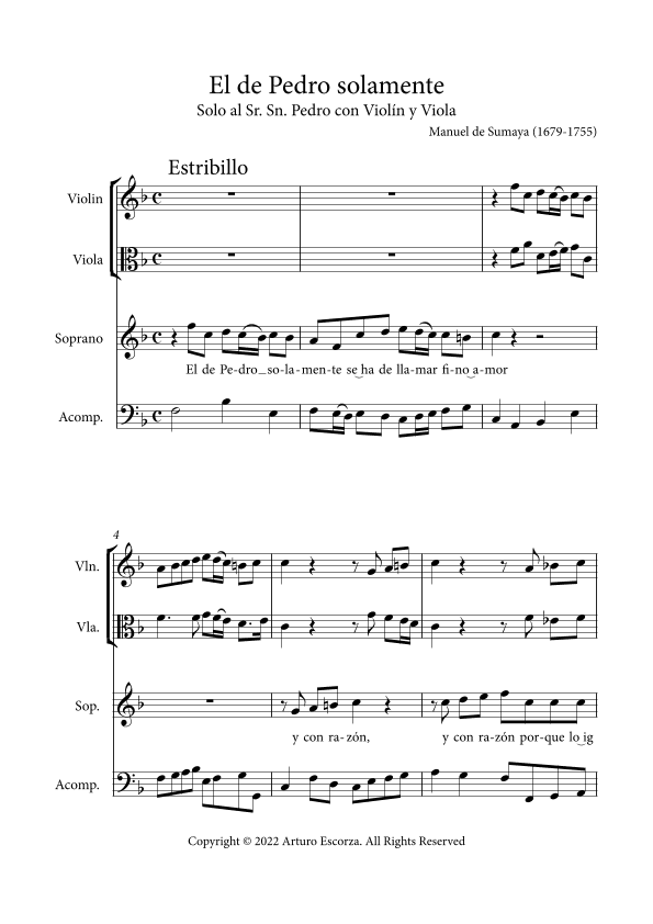 Villancicos, Cantatas, and Arias by Manuel de Sumaya - Full Score Album with 16 pieces - Score Only (arr. Arturo Escorza)