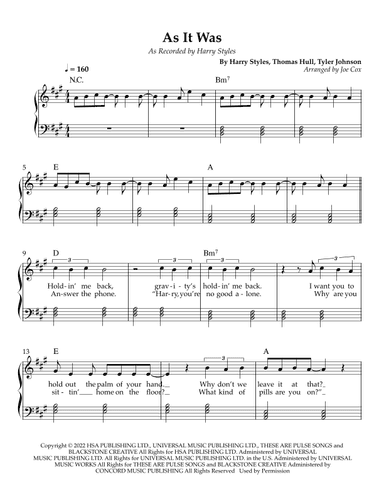 As It Was (arr. Joe Cox)