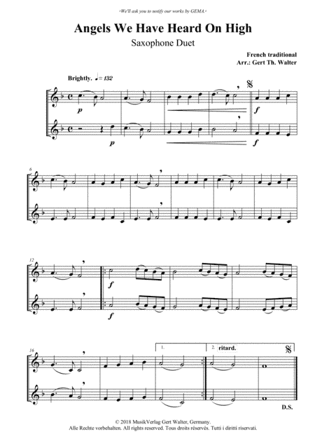 Angels We Have Heard On High (arr. Gert Th. Walter)