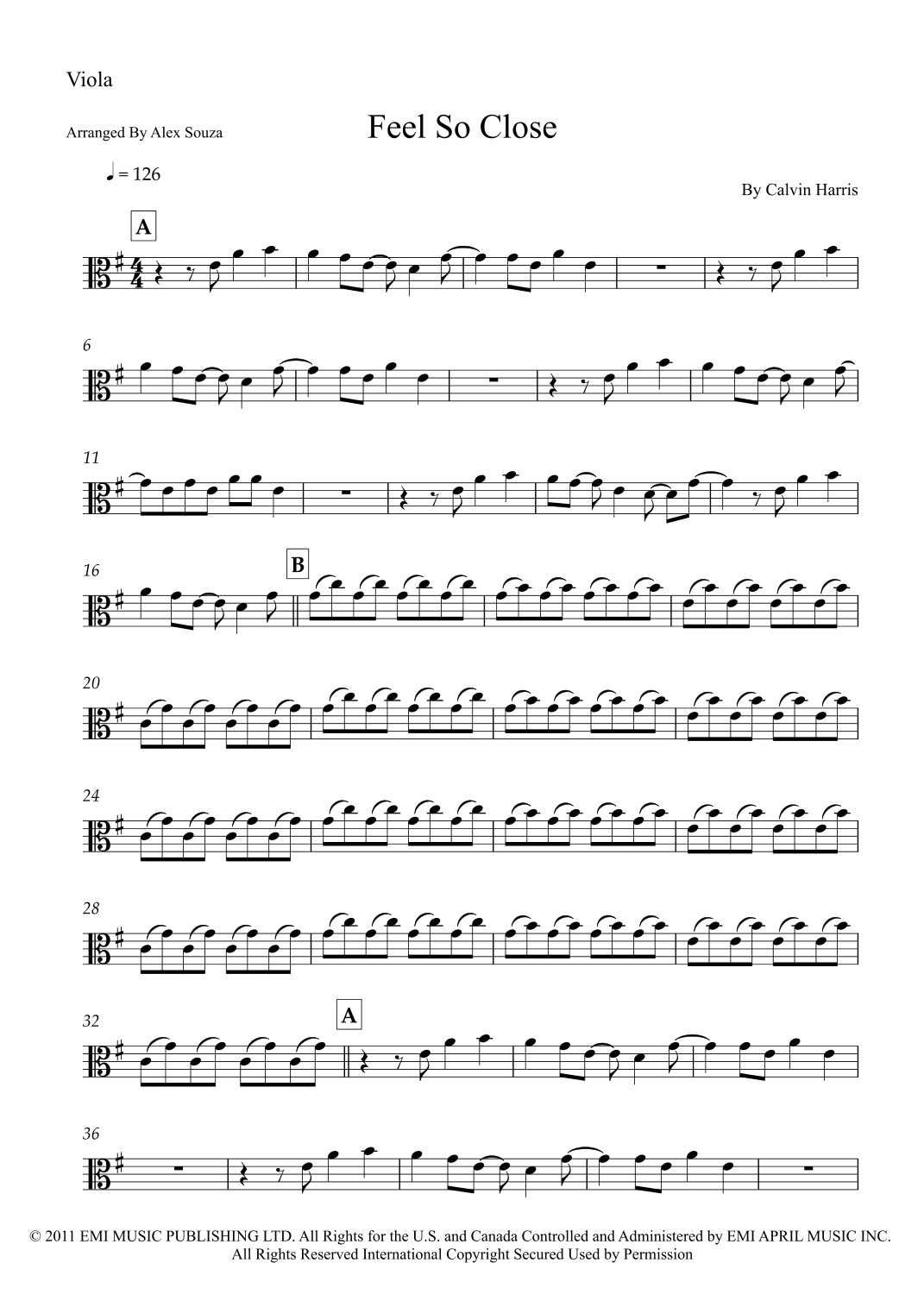Feel So Close (arr. Alex Souza)